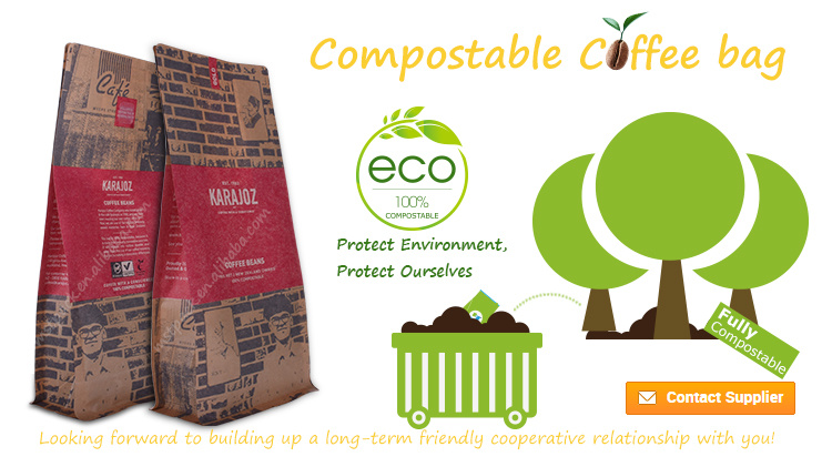 Eco Flat Bottom Pack para Coffee Factory China
