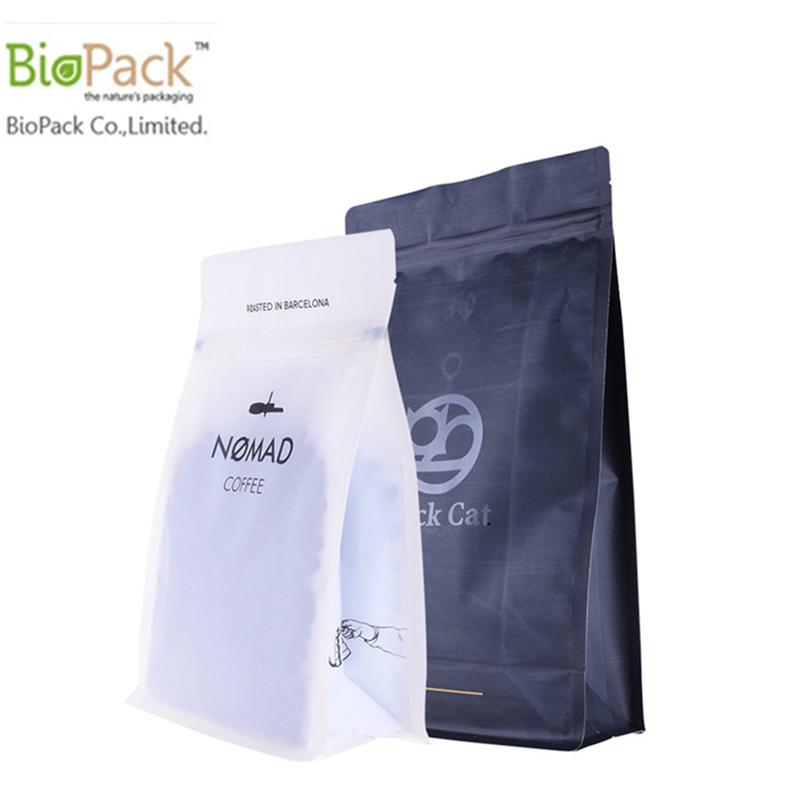 Resealable Recycle Flap Bottom Coffee Bean Packing Bag From Cornstarch with one way valves from China