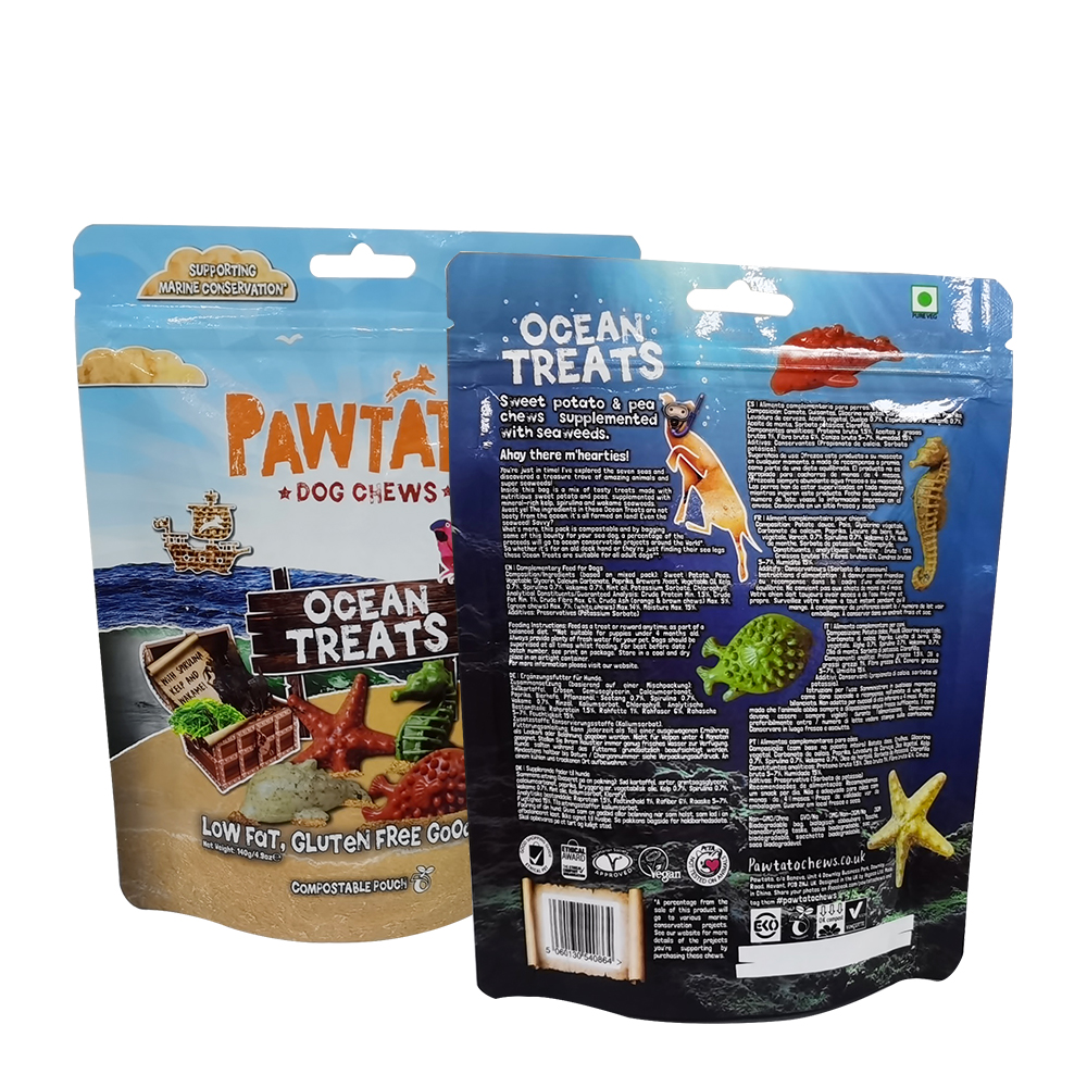 Eco-friendly 100% Compostable Pet Food Packaging Biodegradable Dog Treats Bags