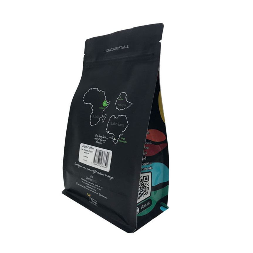 Customized PET / Foil / PE / PLA Aluminum Foil Valve Flat Bottom Coffee Bag