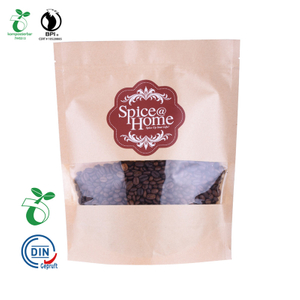 PLA Plastic Kraft Bags with Window Biodegradable Pla Food Tea Plastic Bag Coffee Beans/Beef Jerky/Snack 
