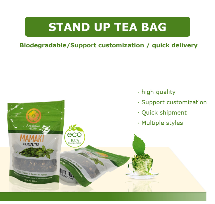 Eco Friendly Plastic Cellophane Stand Up Pouches Packaging Bags for Tea