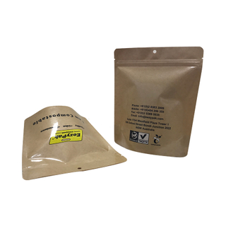OEM 100% Compostable Food Grade Kraft Stand Up Pouch Custom Printed Zipper Bag Supplier