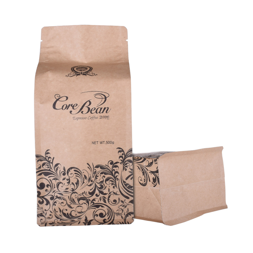 Compostable Natural Kraft Printed Custom Flat Bottom Bag Tea Bag Coffee