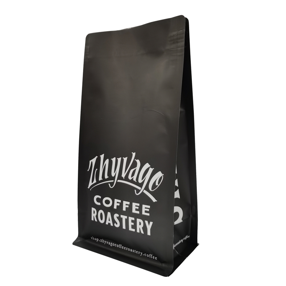 Aluminum Foil Kraft Black Printed Box Bottom Coffee Packaging Bag With Valve
