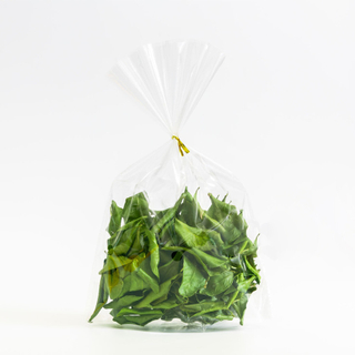Sacchetti in cellulosa biodegradabile trasparente con fondo a soffietto e chiusura individuale per foglie verdi