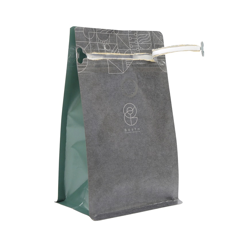 Certified Home Compostable Flat Bottom Kraft Brown Paper Coffee Bags with Valve Wholesale