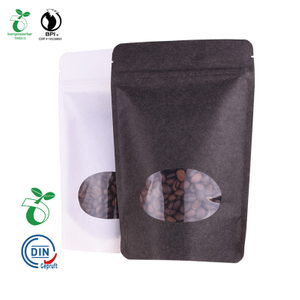 Industrial Degradability Cornstarch Stand Up Kraft Paper Pouch with Window and Zipper 