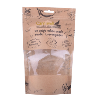 Natural Kraft Pet Food Window Doypack Compostable Zipper Custom Flexible Bag