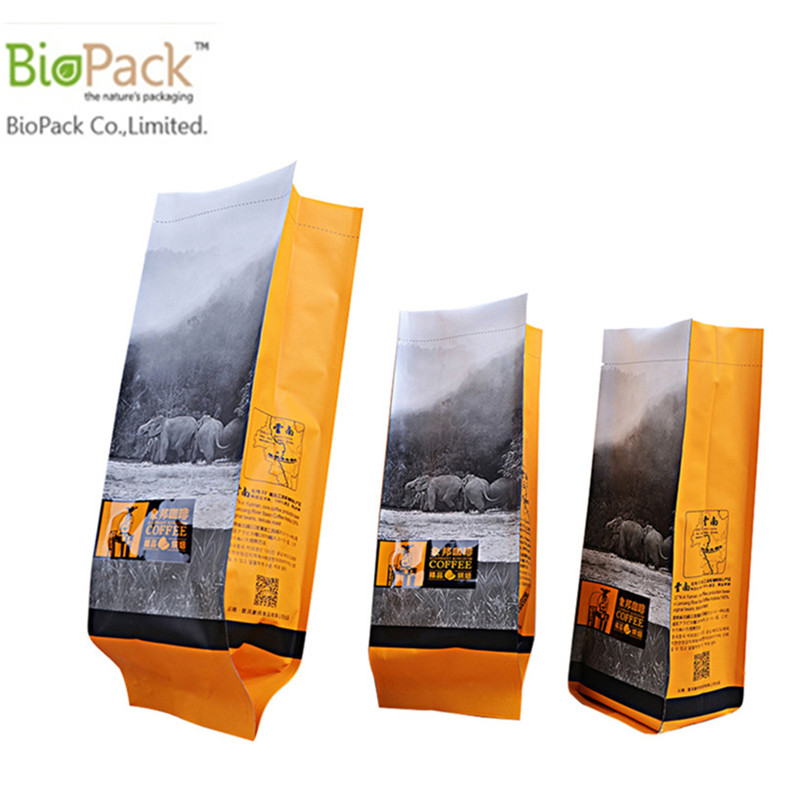 Side gusset custom printed drip coffee bean packaging bag in 100% biodegradable cornstarch from China
