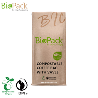 Custom Box Bottom Biodegradable Coffee Bag with One Way Gassing Valve Near Me