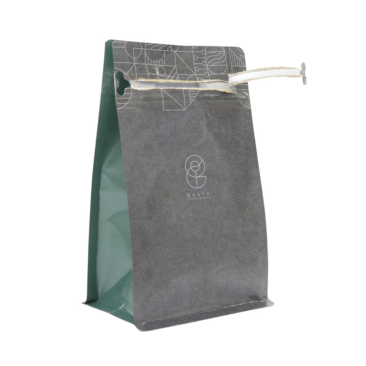 Printed Laminated Heat Seal Flat Bottom Ziplock Kraft Paper Bag For Coffee