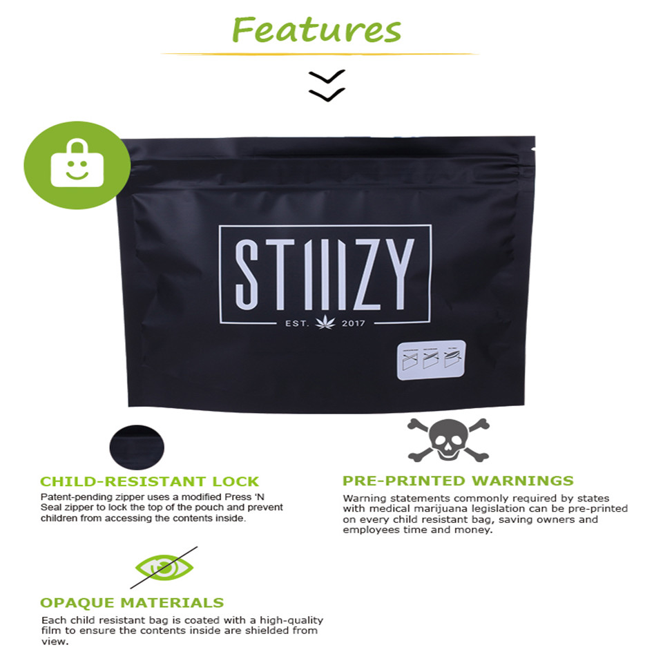 Custom Heat Seal High Quality Double Zipper Cannabis Bags Free Samples