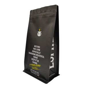 Kraft Paper Laminated Plastic Flat Bottom Coffee Pouch Matte Printing Zipper Bag Supplier