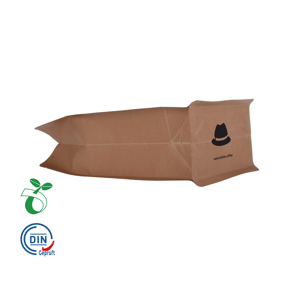 Wholesale kraft bread paper flat bottom pouch 12oz coffee packaging bag zip lock plain bags with valve
