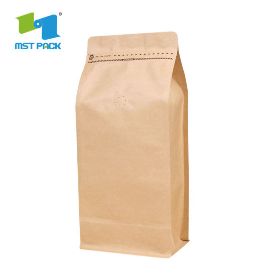 Wholesale Cheap Food Grade Biodegradable Block Bottom Kraft Paper 250g 500g 1000g 1kg Custom Compostable Coffee Bags with Valve Wholesale Packaging Bag