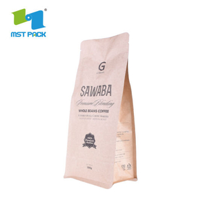 8oz Flat Bottom 100% Compostable Custom Printing Kraft Paper Bag Packaging 250g Biodegradable Coffee Bag with Valve